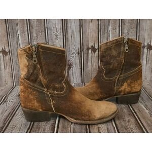 Sz 7 M Womens Corral Brown Distressed Leather Zip Up Short Western Cowboy Boots